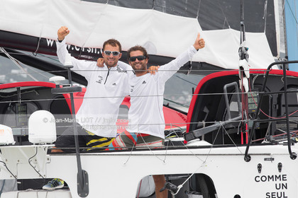 .Itajaï (Brazil) on 13 November 2015, arrival of Eric Bellion and Sam Goodchild aboard the imoca as one man. Photo © Jean-Marie Liot   DPPI.