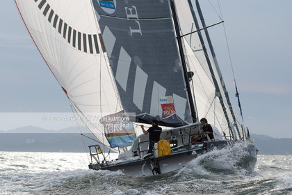 .Itajaï (Brazil) on November 18, 2015, arrival of Yannick Bestaven and Pierre Brasseur aboard the Class 40 Le Conservateur, first in the class 40 ranking..Photo © Jean-Marie Liot