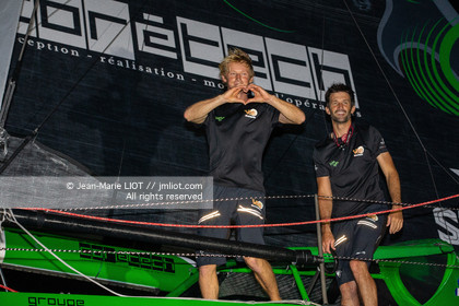 .Transat Jacques Vabre 2019, arrival in Salvador de Bahia, Maxime Sorel and Guillaume Le Brec aboard Imoca V and B on November 12, 2019.Photo © Jean-Marie Liot   AleA