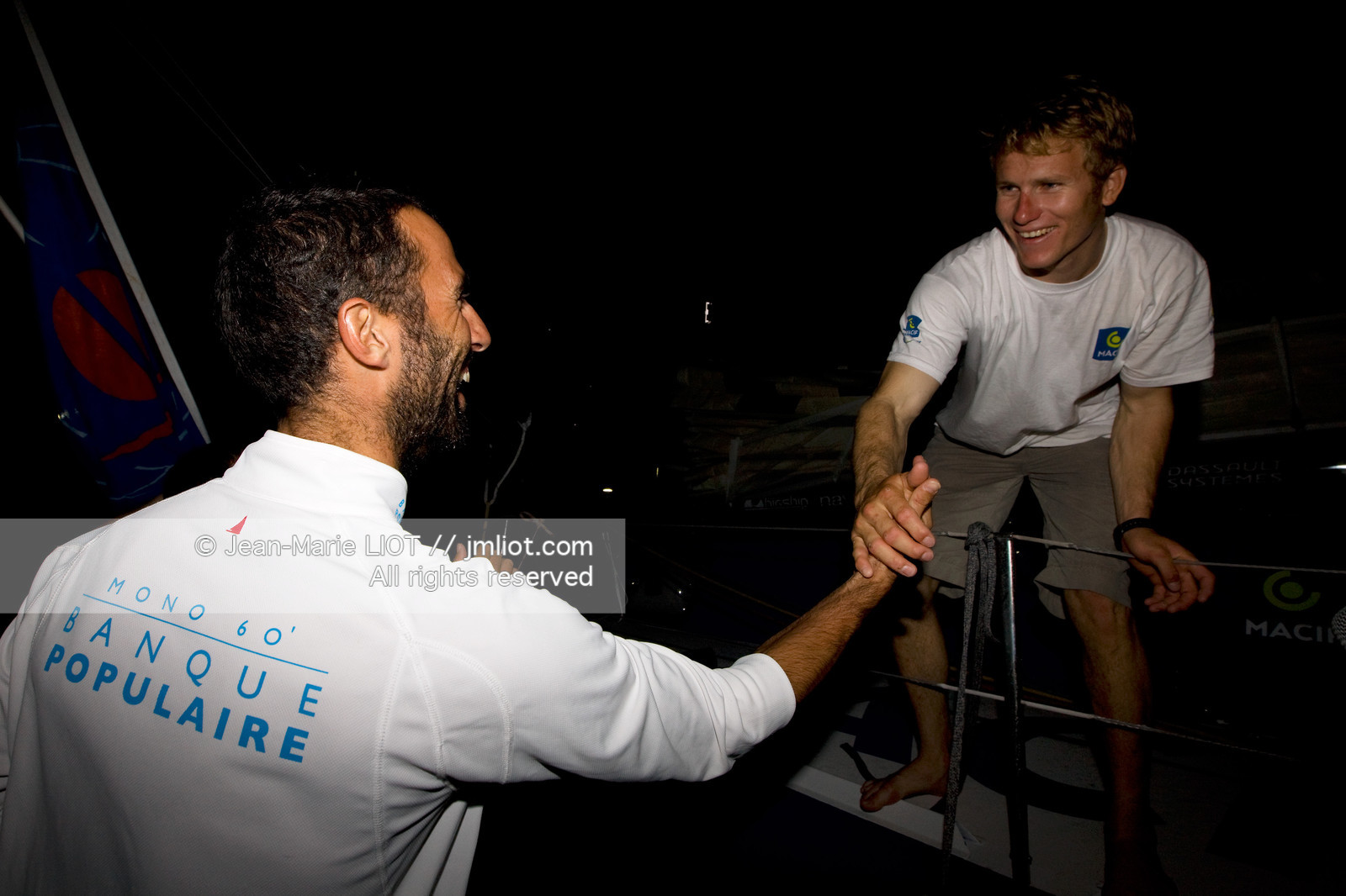 LE 19 novembre 2011, Arrivée au Costa Rica, de François Gabart et Sébastien Col à bord de l'imoca Macif. Photo © Jean-Marie Liot DPPI.