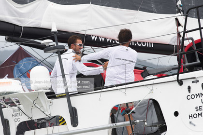 .Itajaï (Brazil) on 13 November 2015, arrival of Eric Bellion and Sam Goodchild aboard the imoca as one man. Photo © Jean-Marie Liot   DPPI.