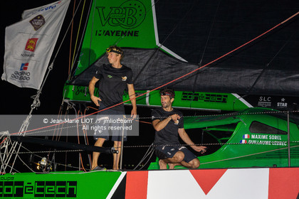 .Transat Jacques Vabre 2019, arrival in Salvador de Bahia, Maxime Sorel and Guillaume Le Brec aboard Imoca V and B on November 12, 2019.Photo © Jean-Marie Liot   AleA