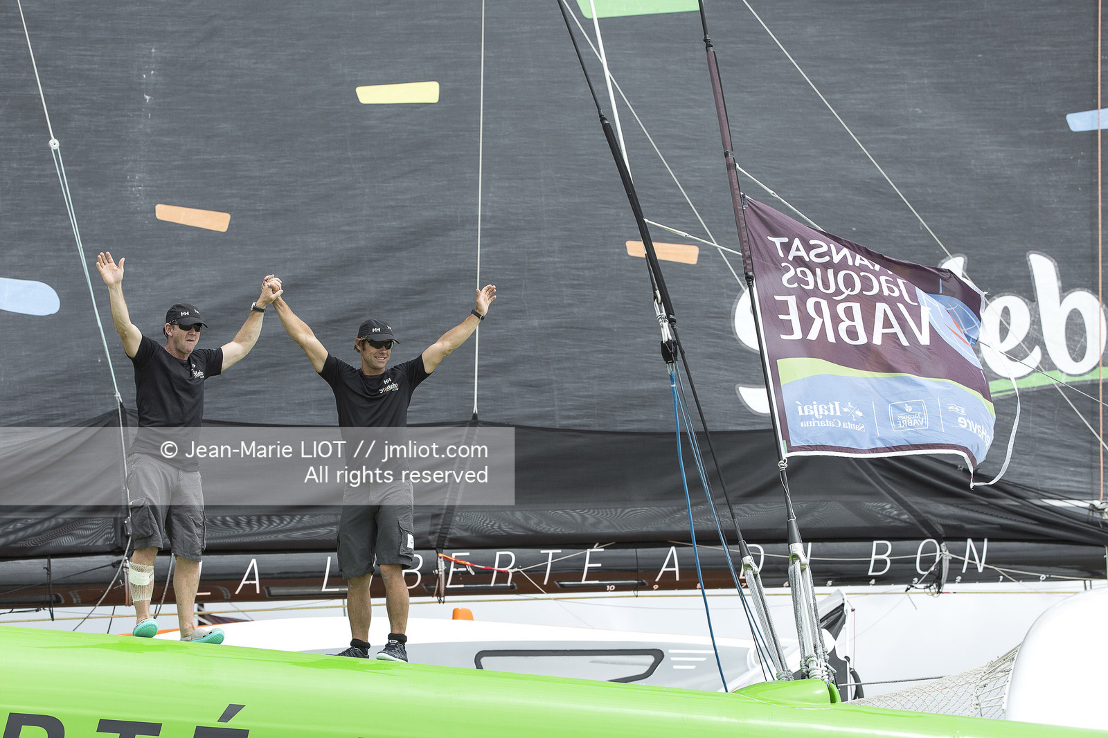 Itajaï(Brésil), samedi 7 novembre 2015, Thomas Coville et Jean-Luc Nélias deuxiémes au classement Ultim de la Transat Jacques Vabre sur SODEBO. Photo © JEAN-MARIE LIOT   DPPI.