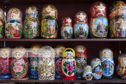 .Russia, Saint Petersburg, listed as World Heritage by UNESCO, in the city streets, russian dolls