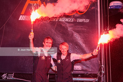 .Itajaï (Brazil) on November 18, 2015, arrival of Yannick Bestaven and Pierre Brasseur aboard the Class 40 Le Conservateur, first in the class 40 ranking..Photo © Jean-Marie Liot