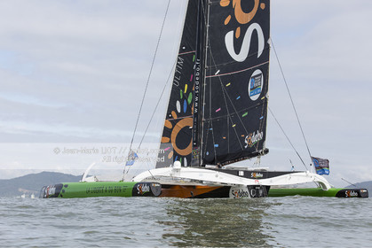 Itajaï(Brésil), samedi 7 novembre 2015, Thomas Coville et Jean-Luc Nélias deuxiémes au classement Ultim de la Transat Jacques Vabre sur SODEBO. Photo © JEAN-MARIE LIOT   DPPI.