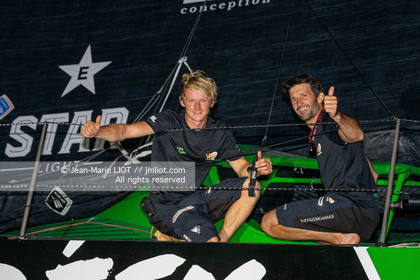 .Transat Jacques Vabre 2019, arrival in Salvador de Bahia, Maxime Sorel and Guillaume Le Brec aboard Imoca V and B on November 12, 2019.Photo © Jean-Marie Liot   AleA