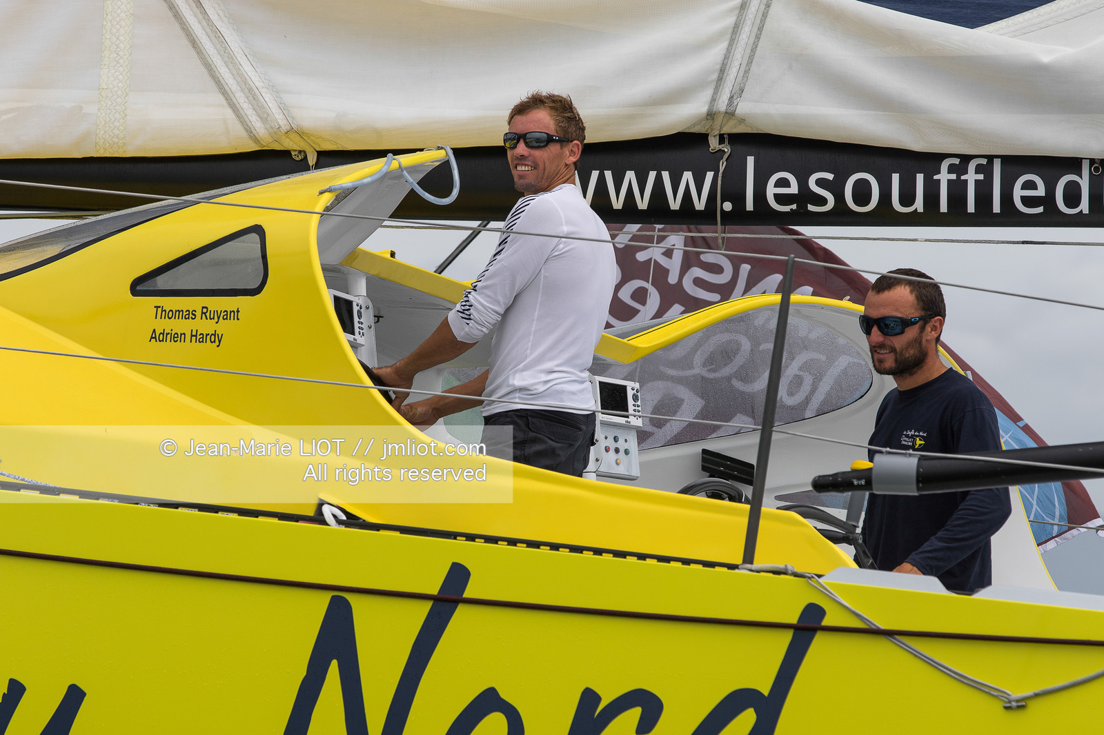 Itajaï (Brazil) le 12 November 2015, arrivée de Thomas Ruyant et Adrien Hardy à bord de l'imoca Le souffle du Nord. Photo © Jean-Marie Liot   DPPI.