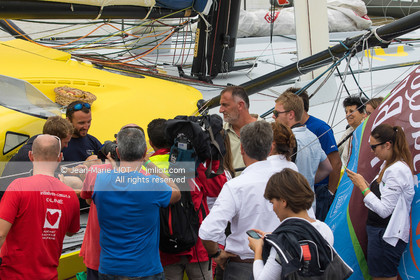 .Itajaï (Brazil) on 12 November 2015, arrival of Thomas Ruyant and Adrien Hardy on board the imoca Le souffle du Nord. Photo © Jean-Marie Liot   DPPI