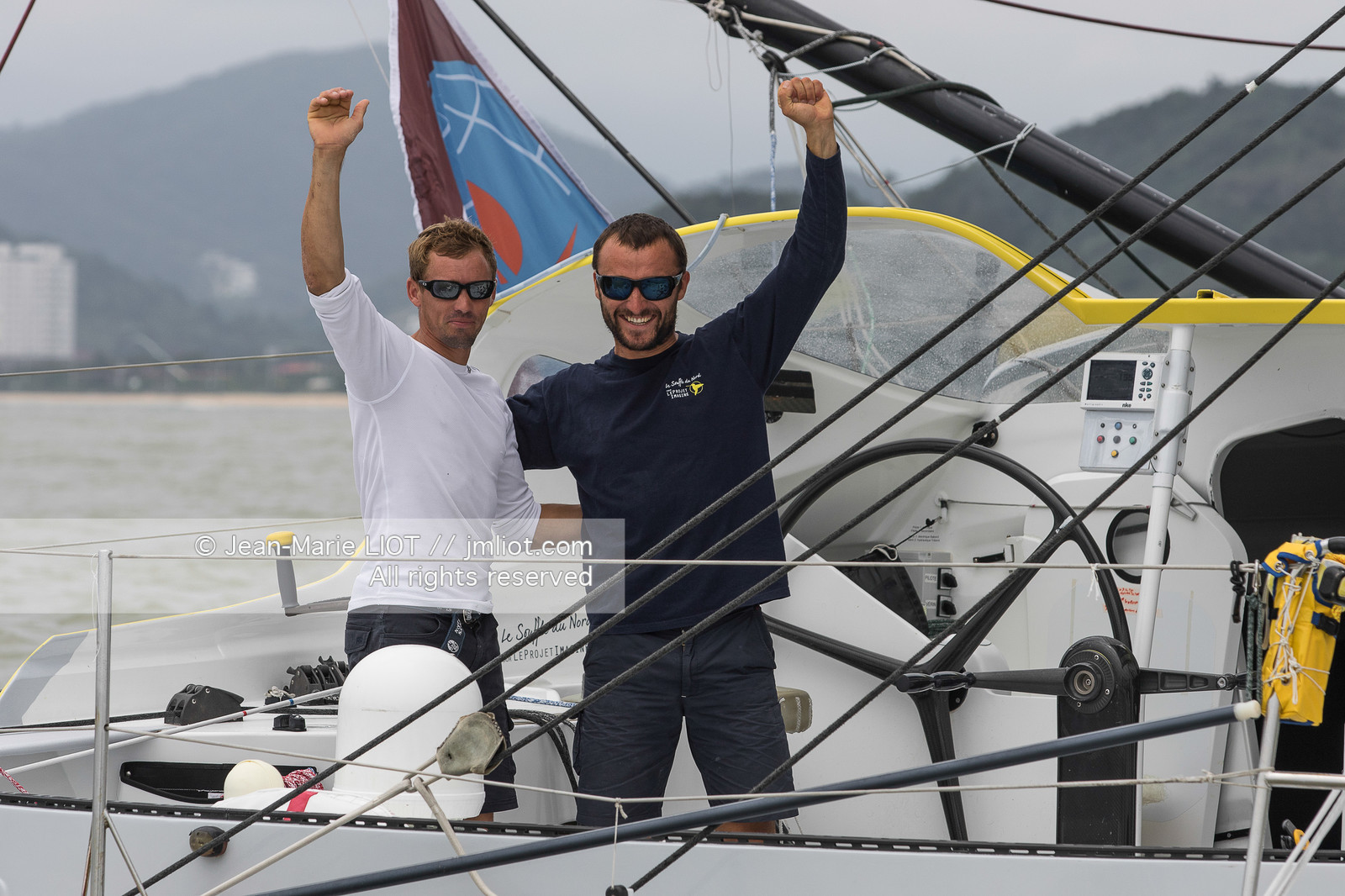 Itajaï (Brazil) le 12 November 2015, arrivée de Thomas Ruyant et Adrien Hardy à bord de l'imoca Le souffle du Nord. Photo © Jean-Marie Liot   DPPI.